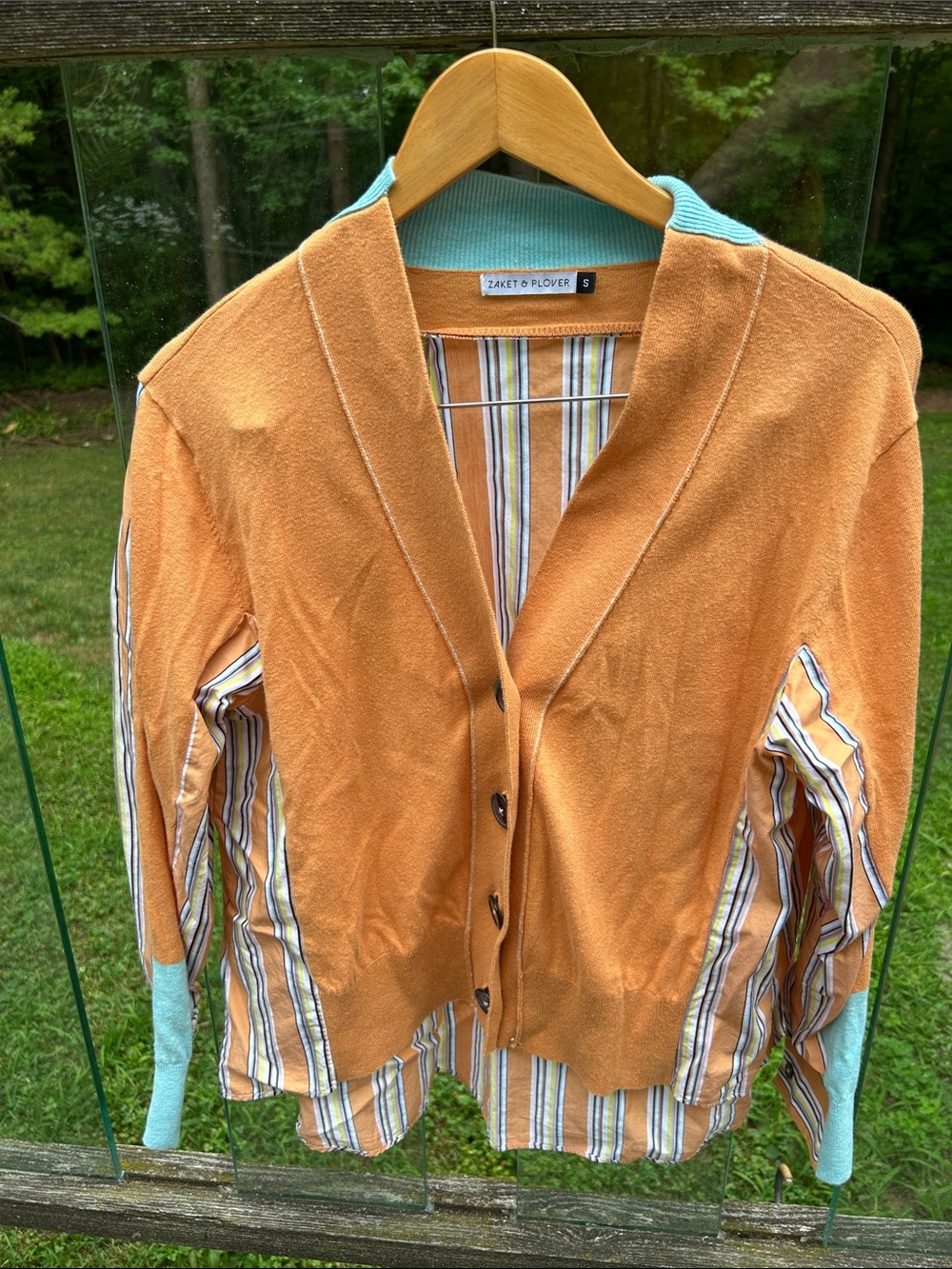 Zaket & Plover Orange Striped-Panel Button Cardigan